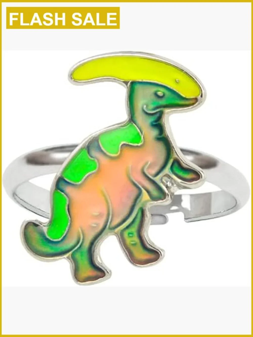 Dinosaur Color Changing Mood Ring for Kids Adjustable Size Parasaurolophus